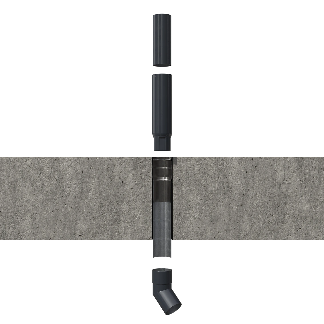 Vesivek sadevesijärjestelmän rakenne läpileikkauksessa.